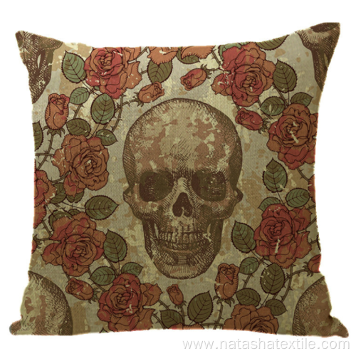 Hot Linen Halloween Skull Pillow cushion case